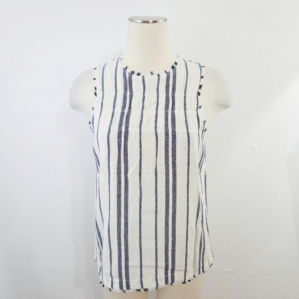 Melissa Nepton Gela Striped Linen Tank Top Ivory White Navy Blue Size XS New NWT